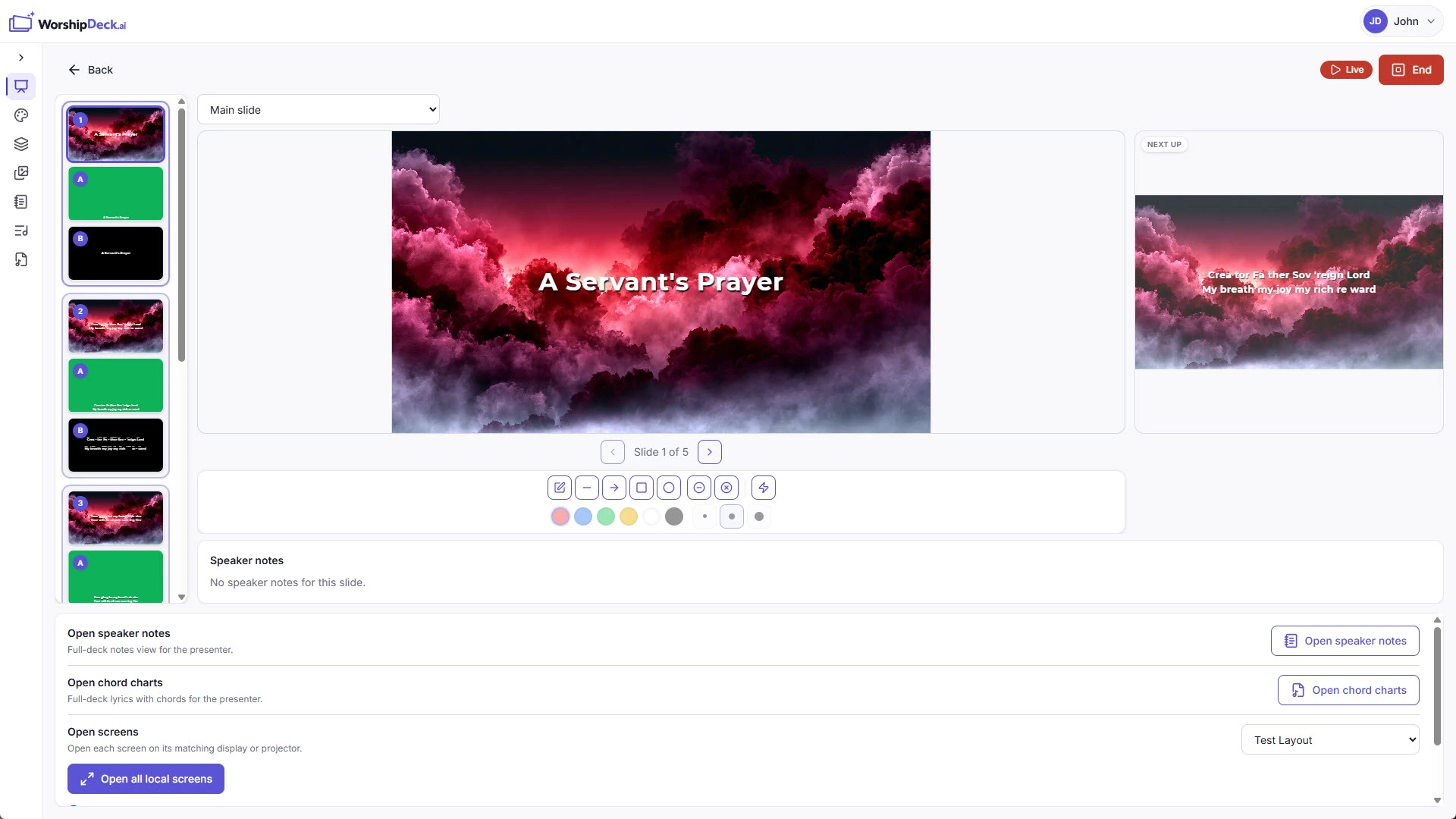 WorshipDeck live presentation mode