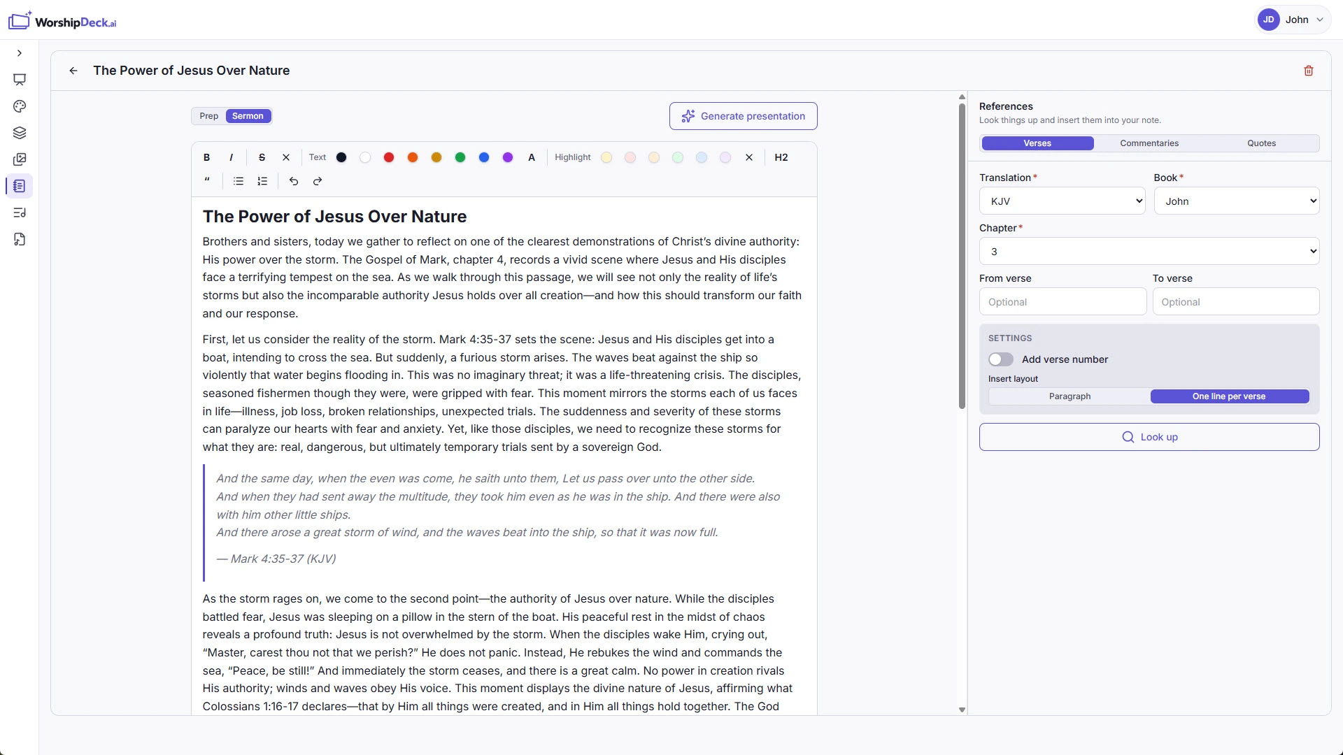 WorshipDeck sermon notes